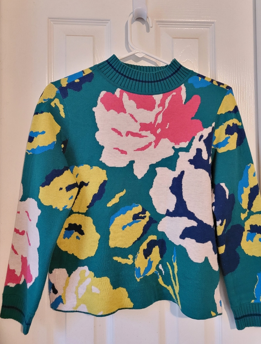 Anthropologie Colorful Cotton Blend Floral Pattern Sweater